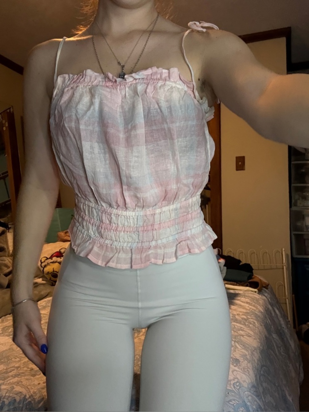 Lush Pink and White Checkered Camisole